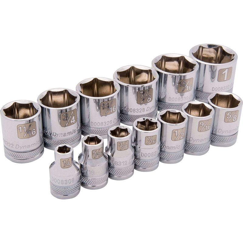 3/8" Drive 13pc 6-Point Standard SAE Socket Set, 1/4" - 1"
